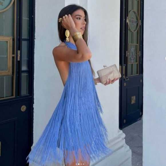 NWT Zara Blue Fringe Dress - Picture 2 of 12